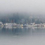 Boats in fog Poulsbo by Susan Henry